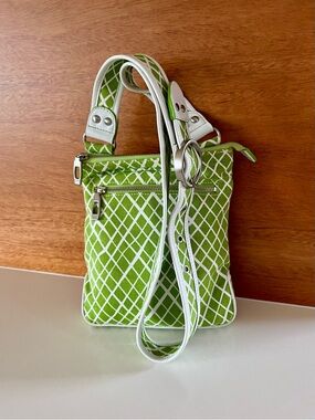 Vintage Angela Adams green & White mod check pattern crossbody bag